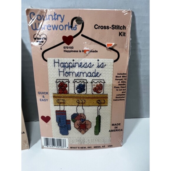 Vintage COUNTRY WIREWORKS Cross Stitch Kit #070116 Friend and #070103 Happiness - Picture 3 of 6